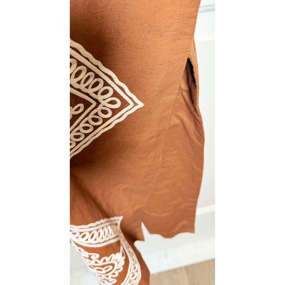 Sézane Calitta Embroidered Midi Dress Caramel Ecru Boho French Chic - Picture 4 of 8